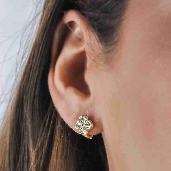 14 Ayar Altın Fantezi Yonca Küpe