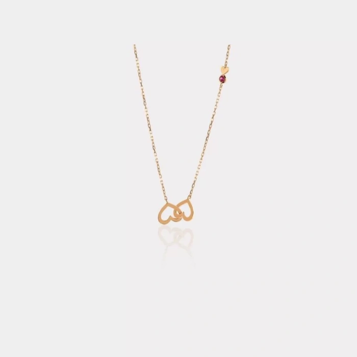 14 Ayar Altın İç İçe Kalp Kolye