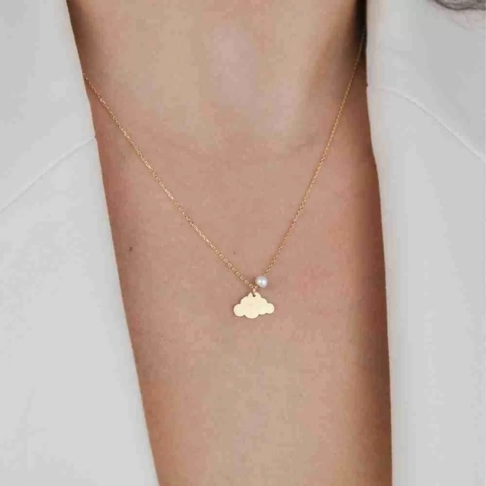 14 Ayar Altın İnci Bulut Kolye