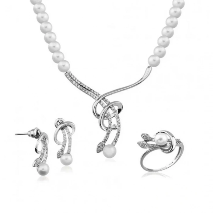 14 Ayar Altın İnci Düğün Seti Takımı