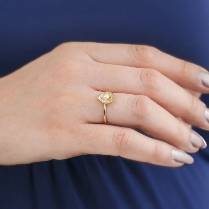 14 Ayar Altın İnci Midye Eklem Yüzük