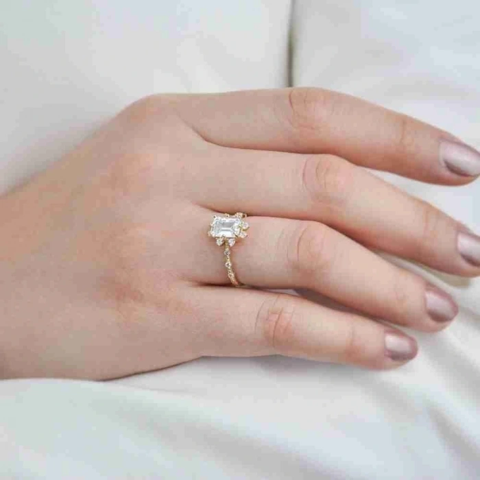 14 Ayar Altın Lotus Baget Yüzük