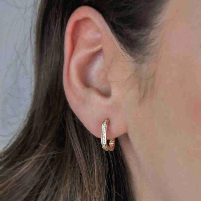 14 Ayar Altın Oval Kare Halka Küpe