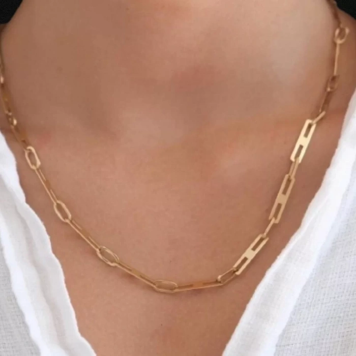 14 Ayar Altın Plaka Zincir