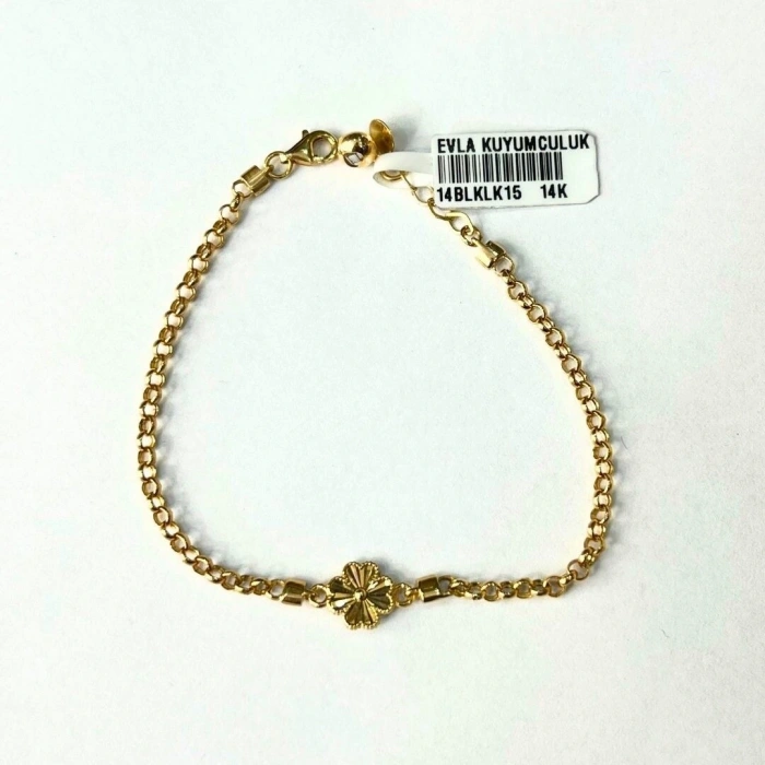 14 Ayar Altın Sade Yonca Bileklik