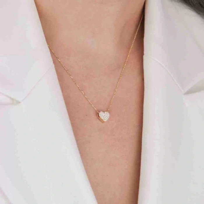 14 Ayar Altın Taşlı Kalp Kolye
