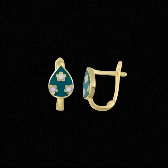 14 Ayar Altın Taşlı Motifli Çocuk Küpesi