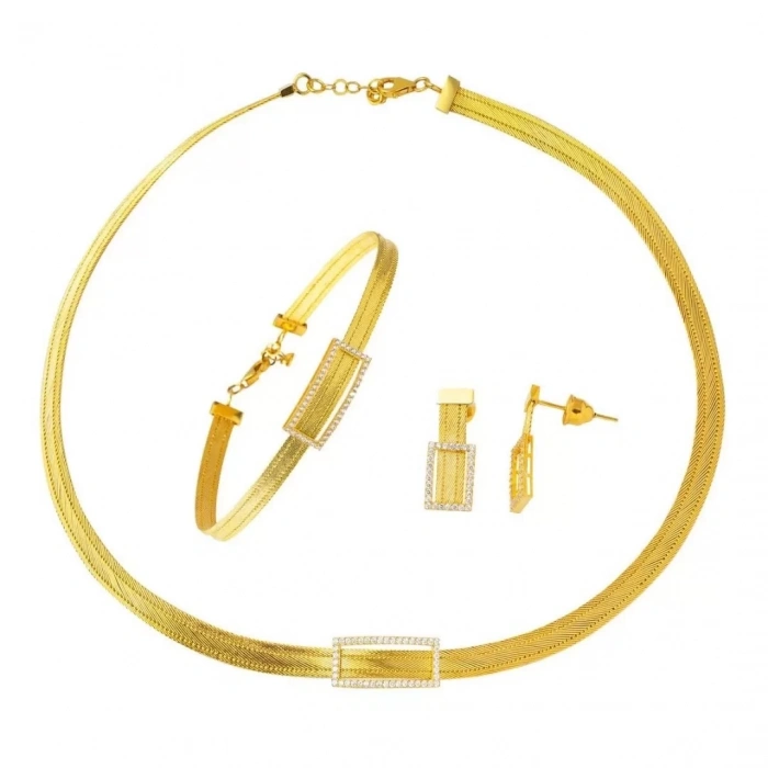 14 Ayar Altın Taşlı Trabzon Hasır Set Takımı