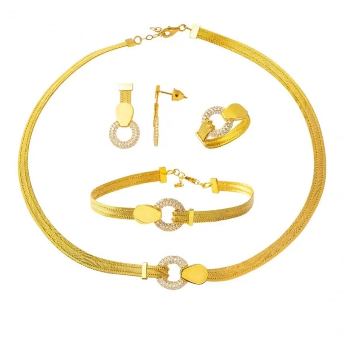 14 Ayar Altın Taşlı Trabzon Hasır Set Takımı
