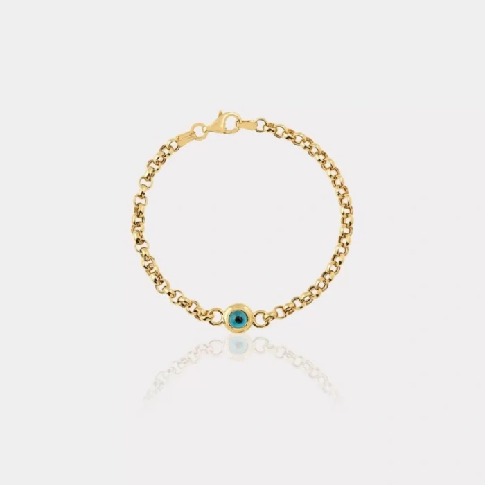 14 Ayar Altın Tek Nazar Boncuklu Çocuk Bilekliği