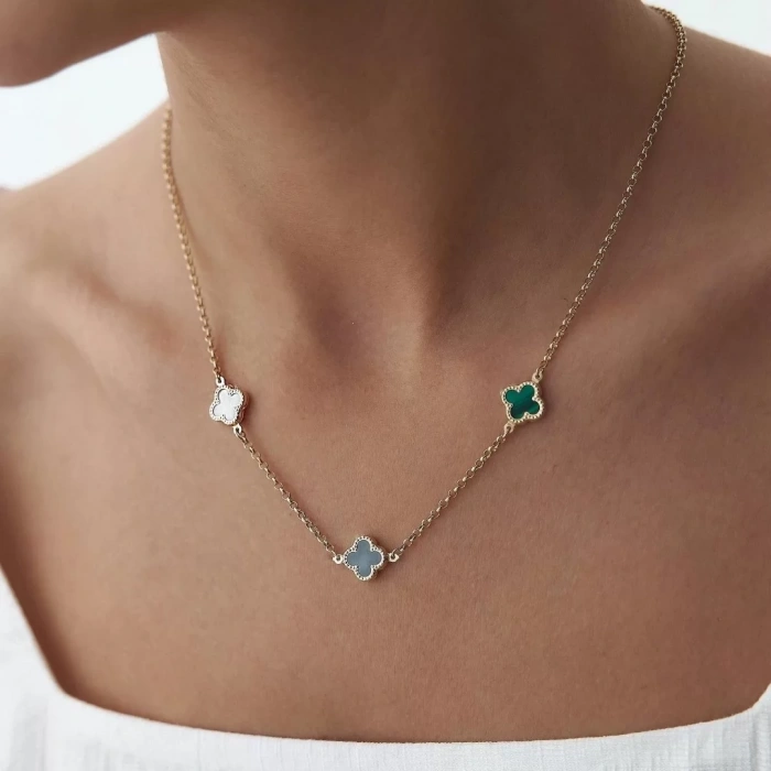 14 Ayar Altın Üç Renkli Yonca Kolye