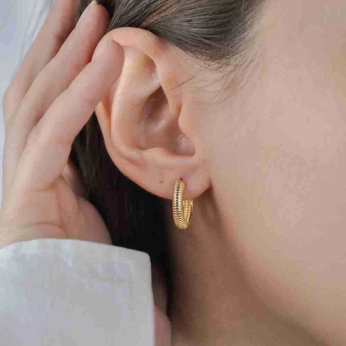 14 Ayar Altın Yan Şerit Halka Küpe