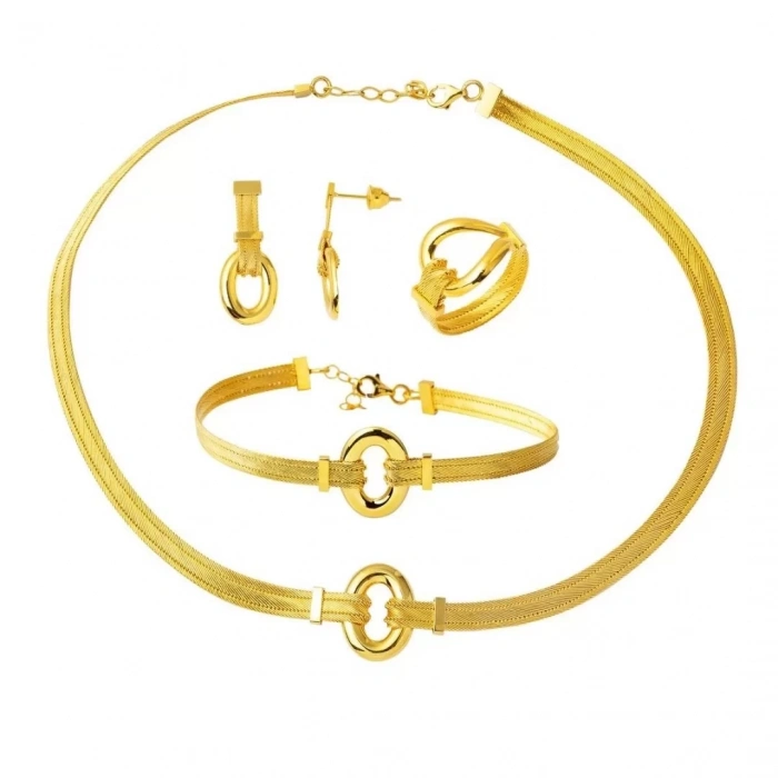 22 Ayar Altın 3 Sıra Oval Sade Trabzon Hasır Set Takımı