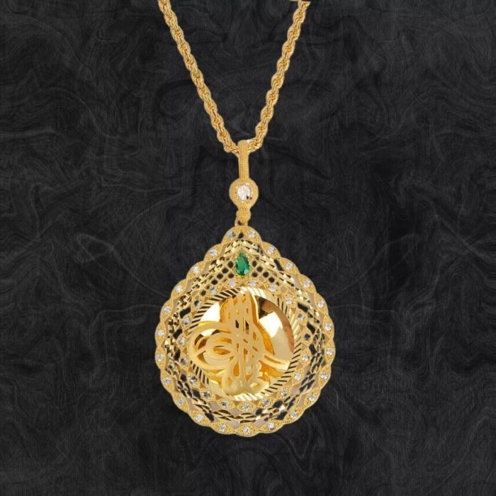 8 Ayar Altın Damla Tuğralı Altın Kolye