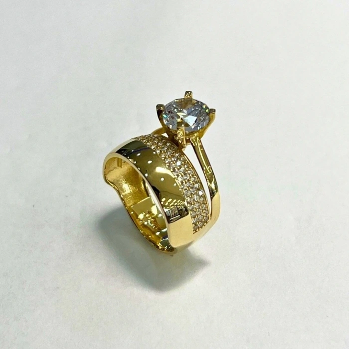 Geniş Model 14 Ayar Altın Alyans Tektaş Yüzük