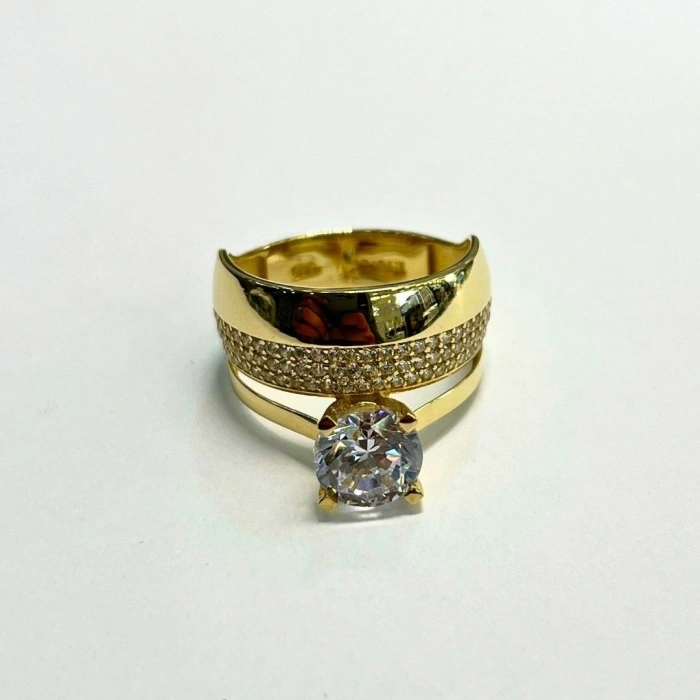 Geniş Model 14 Ayar Altın Alyans Tektaş Yüzük