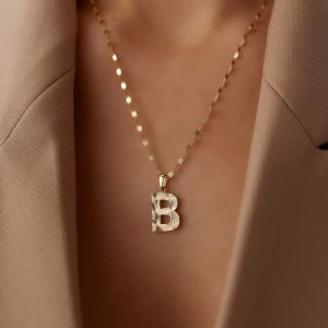 14 Ayar Altın Ayna Zincirli Harf Kolye