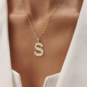 14 Ayar Altın Ayna Zincirli Kalemli Harf Kolye