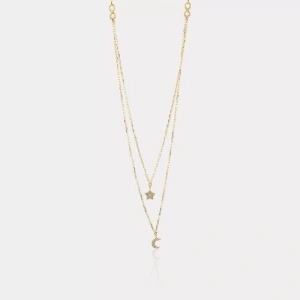 14 Ayar Altın Çiftli Ay Yıldız Kolye