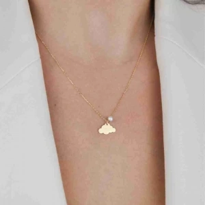 14 Ayar Altın İnci Bulut Kolye