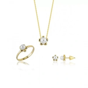 14 Ayar Altın İnci Düğün Seti Takımı