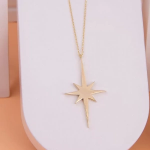 14 Ayar Altın Plaka Kutup Yıldızı Kolye