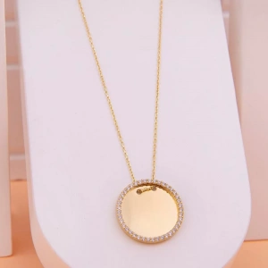 14 Ayar Altın Plaka Taşlı Kolye