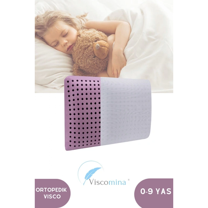 0-9 YAŞ ÇOCUK YASTIĞI ORTOPEDİK ÇOCUK YASTIĞI VİSCO YASTIK DAMLA/LAVANTA/OKYONUS 60X40X15 CM - MOR