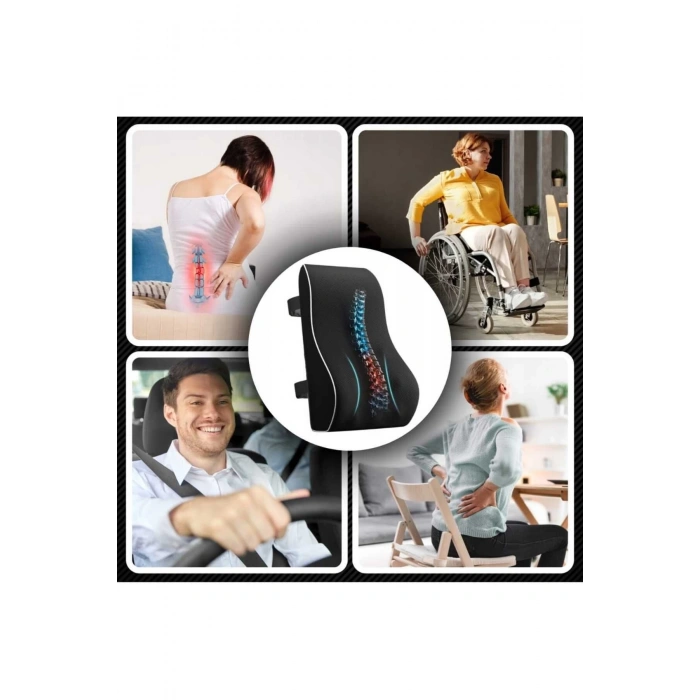 BEL YASTIĞI BEL DESTEK YASTIĞI ORTOPEDİK SIRT BEL YASTIĞI ARAÇ BEL YASTIĞI - SİYAH