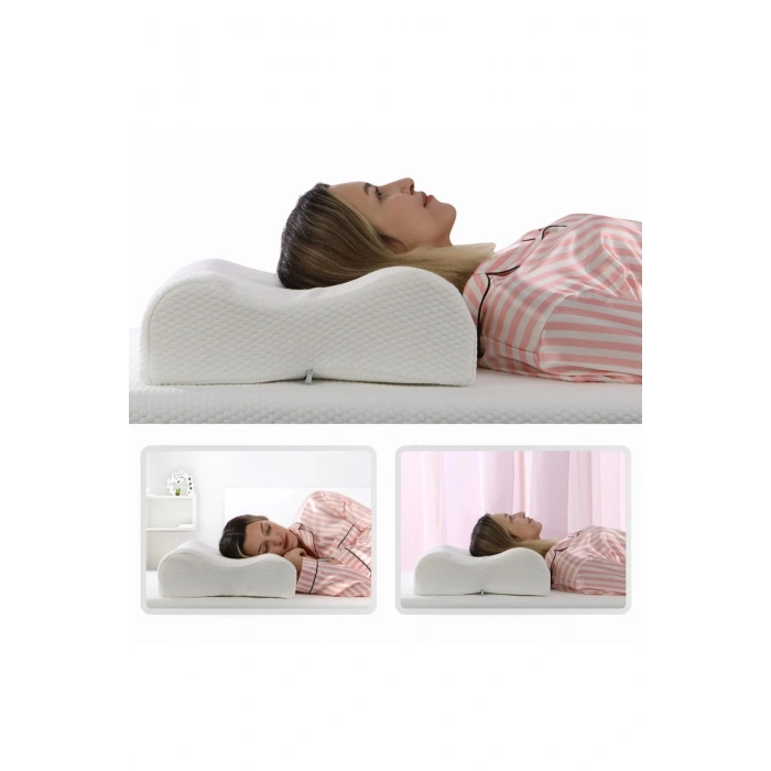 Büyük Boy Ortopetik Visco Yastık Boyun Fıtığı Yastığı Boyun Düzleşmesi Için Visco Yastık XXL BOY - BEYAZ