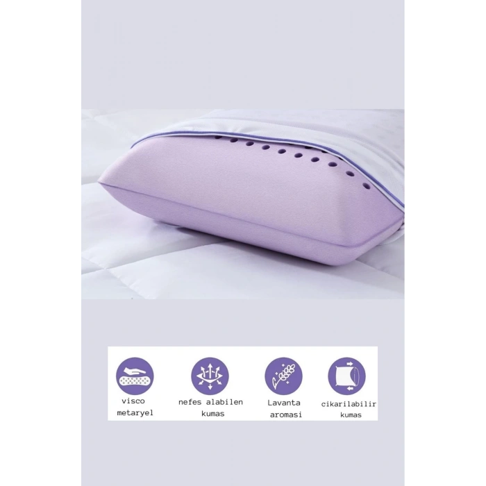 EV TEKSTİLİ ORTOPEDİK YASTIK BOYUN YASTIGI VİSCO YASTIK 60x40x15 CM - LAVANTA