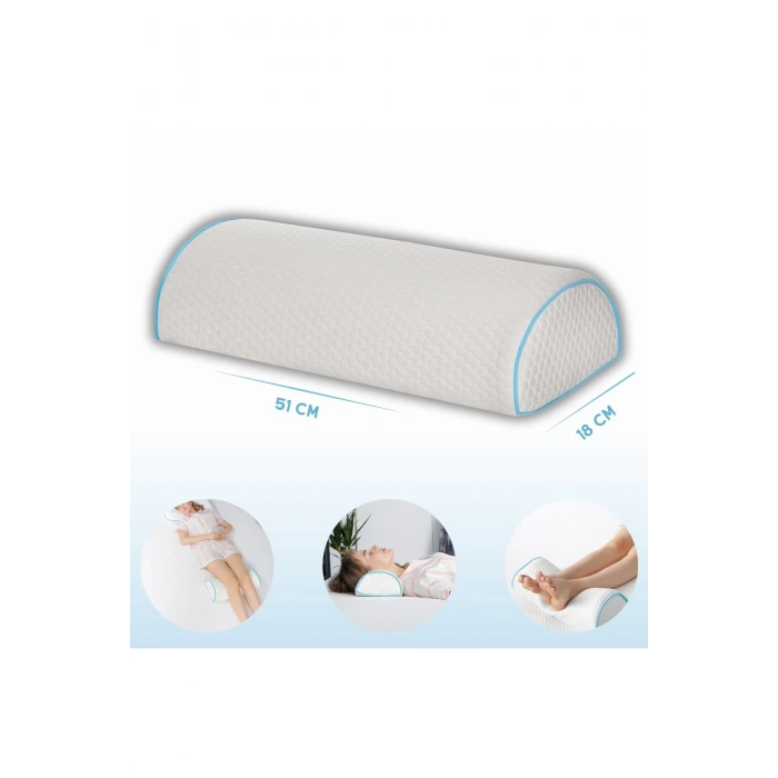 EV TEKSTİLİ ORTOPEDİK YASTIK BOYUN YASTIGI VİSCO YASTIK COK AMAÇLI YASTIK 50X18X12 CM XXL - MAVİ BİYELİ