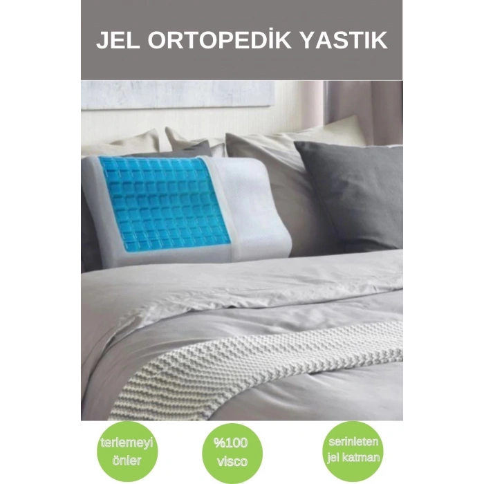 Jelli Visco Ortopedik Yastık Boyun Fıtığı Destekli Lüks Ortapedik Yastık Terlemeyi Önleyen Yastık - MAVİ