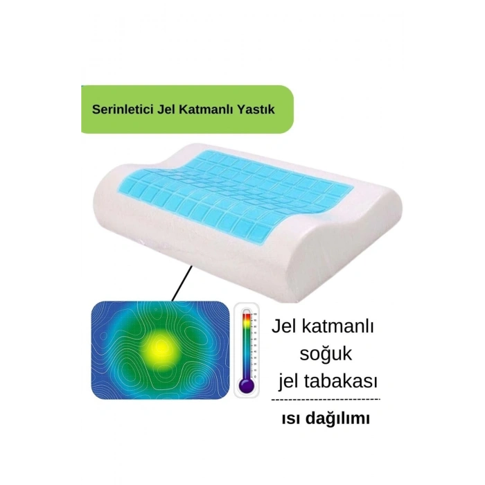 Klimalı Ortopedik Çift Boyun Destekli Jelli Visco Yastık Ortopedik Jelli Visco Yastık 60x40x14/12 Cm - MAVİ