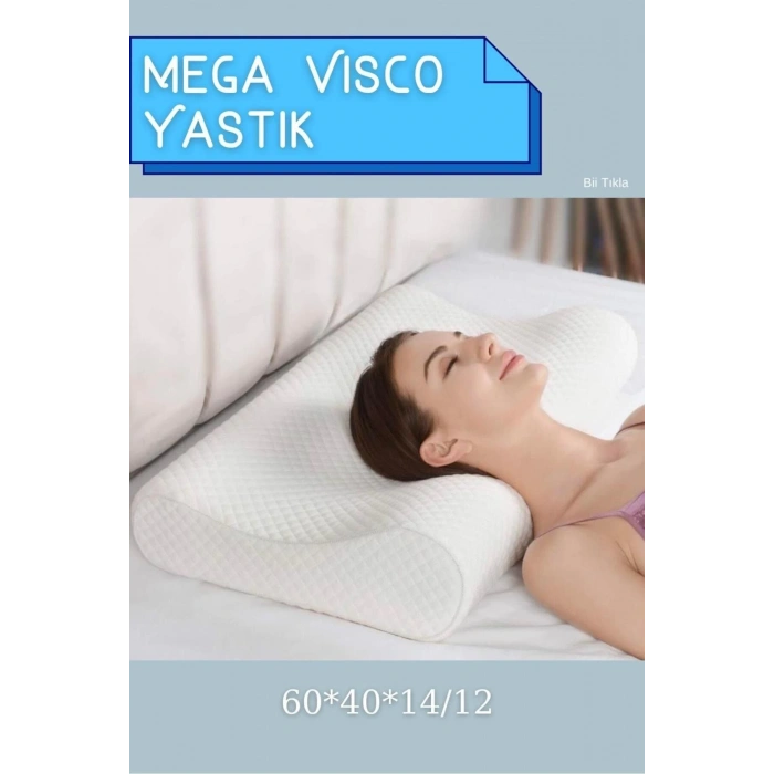 Mega Boy Ortopetik Visco Yastık Boyun Fıtığı Boyun Düzleşmesi Için Visco Yastık 60x40x14/12 Cm - BEYAZ