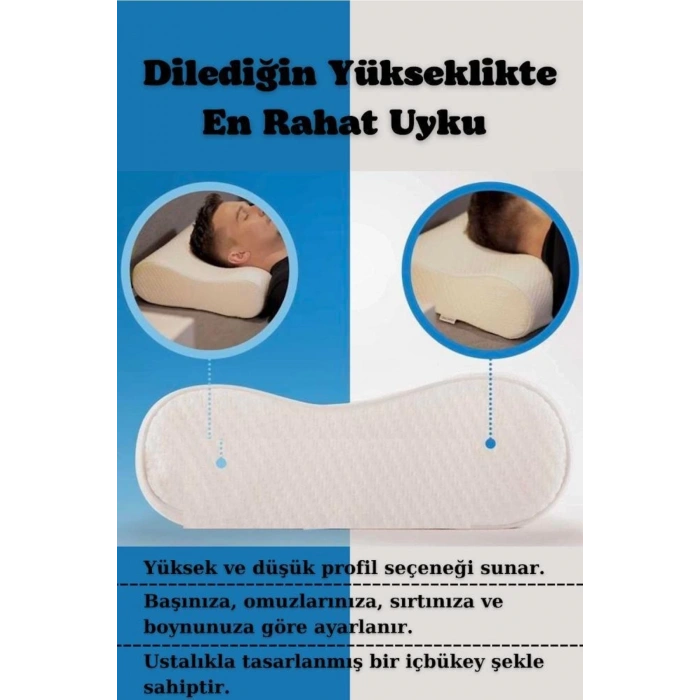 Mega Boy Ortopetik Visco Yastık Boyun Fıtığı Boyun Düzleşmesi Için Visco Yastık Özel Tasarım Yastık - BEYAZ