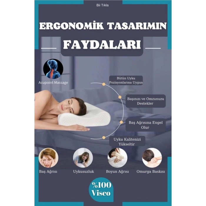 Mega Boy Ortopetik Visco Yastık Boyun Fıtığı Boyun Düzleşmesi Için Visco Yastık Özel Tasarım Yastık - BEYAZ