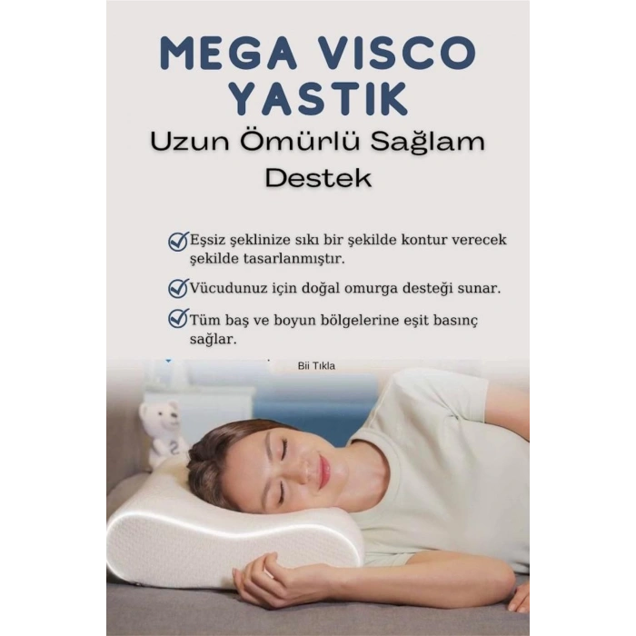 Mega Boy Ortopetik Visco Yastık Boyun Fıtığı Boyun Düzleşmesi Için Visco Yastık Özel Tasarım Yastık - BEYAZ