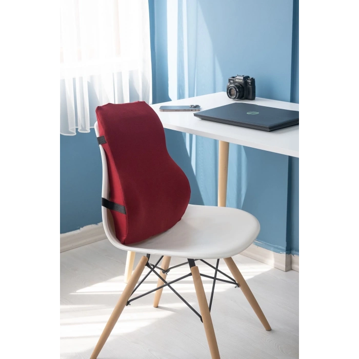 Ortopedik Bel Yastığı Sırt Minderi Visco Araç Bel Minderi Araç Sırt Yastıgı - BORDO