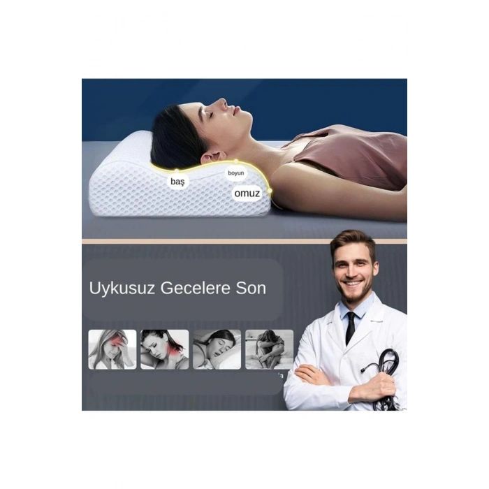 Ortopedik Boyun Yastığı Visco Ortopedik Boyun Yastığı Çift Boyun Destekli 2 Li Yastık - BEYAZ