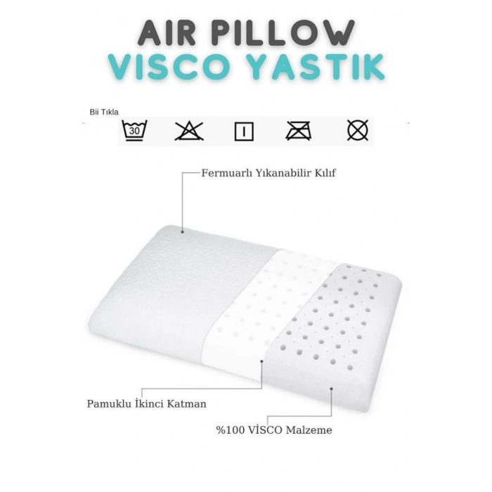 Visco Air Pillow Hava Kanalı Düz Yastık Ortopedik Yastık Boyun Agrıları Icin Visco Yastık - BEYAZ