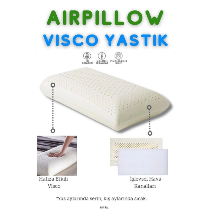 Visco Air Pillow Hava Kanalı Düz Yastık Ortopedik Yastık Boyun Agrıları Icin Visco Yastık - BEYAZ