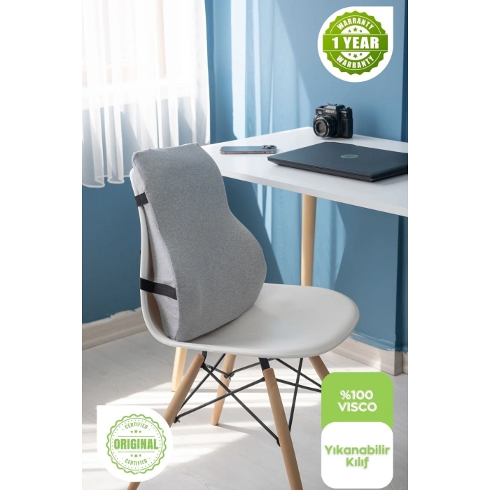 Visco Bel Yastığı Sırt Minderi Ortopedik Bel Minderi Ortopedik Sırt Yastığı %100 Visco Gri Renk