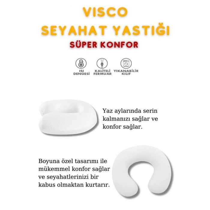 Visco Boyun Yastığı Seyahat Yastığı Ortopedik Seyahat Boyun Yastigi - BEYAZ