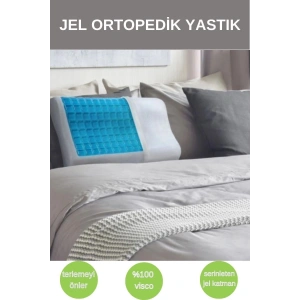 Jelli Visco Ortopedik Yastık Boyun Fıtığı Destekli Lüks Ortapedik Yastık Terlemeyi Önleyen Yastık - MAVİ