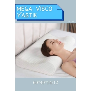 Mega Boy Ortopetik Visco Yastık Boyun Fıtığı Boyun Düzleşmesi Için Visco Yastık 60x40x14/12 Cm - BEYAZ