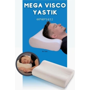 Ortopedik Çift Boyun Destekli Visco Yastık Ortopedik Iki Yönlü Kulanımlı Visco Yastık 60x40x14/12 Cm - BEYAZ