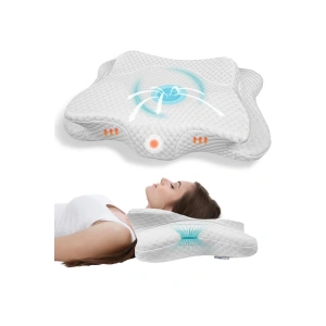 ORTOPEDİK YASTIK  %100 VİSCO YASTIK SERVİKAL BOYUN YASTIĞI ÖZEL DİZAYN YASTIK 70x40x12 cm - BEYAZ