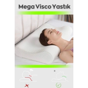 Visco Ortopedik Yastık Boyun Fıtığı Boyun Ağrısı Destekli Lüks Yastık. - BEYAZ