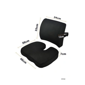 Visco Takım Bel Minderi&oturma Minderi Ortopedik Ürün 2li Takım - SİYAH